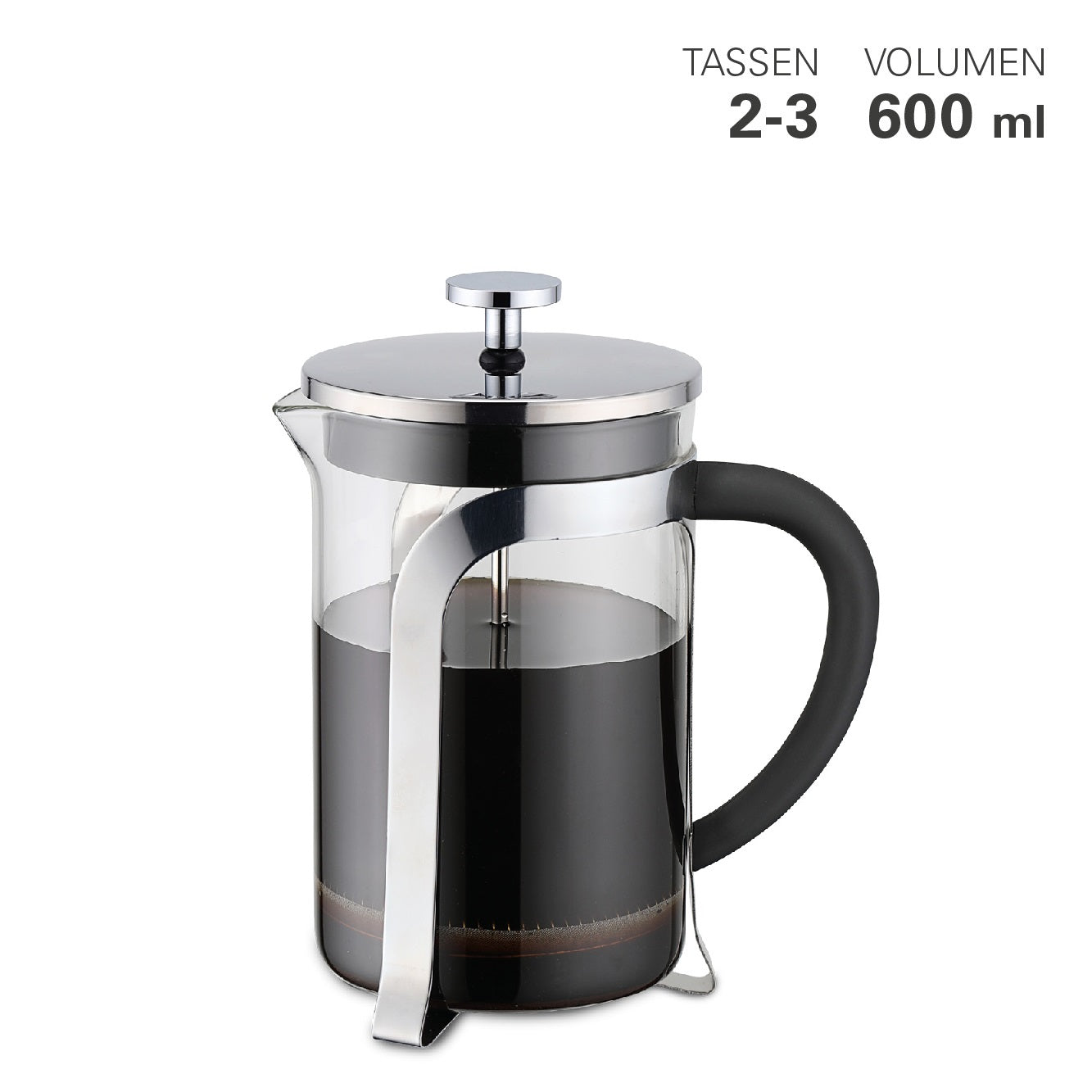 Pressfilterkanne Borosilikatglas/Edelstahl 0,6Liter