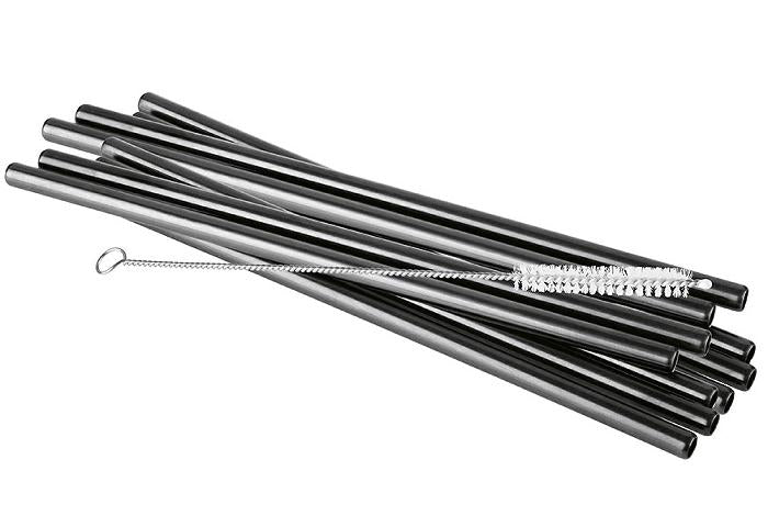 Trinkhalm Edelstahl schwarz - 11tlg.