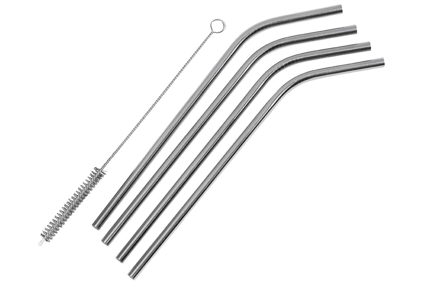 Trinkhalm Edelstahl gebogen mit Reinigungsbürste 21,5cm - 4er