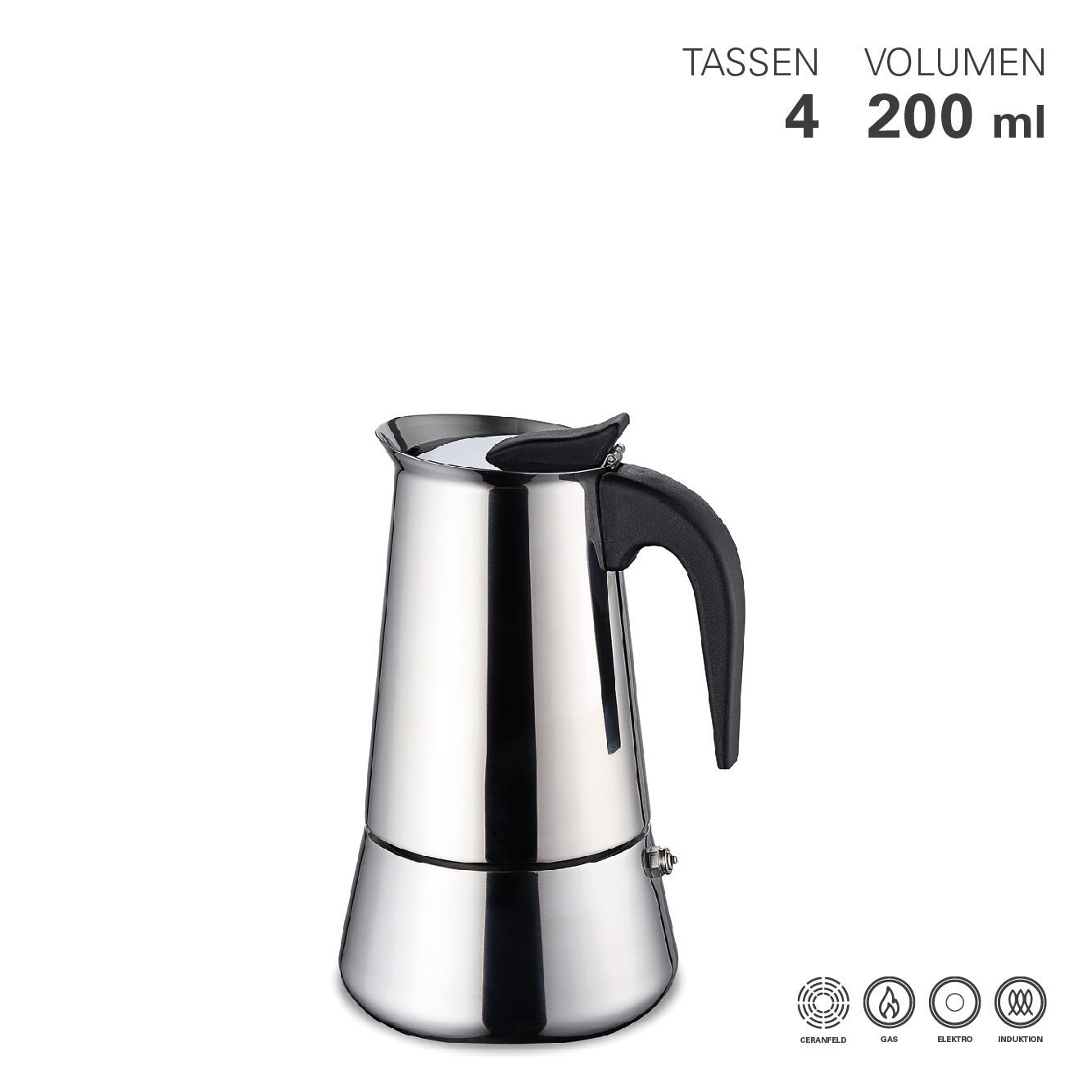 Espressokocher 4 Tassen Edelstahl -Induktion